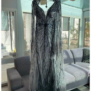 Silver & Blue Beaded Evening Dress Size 16 Catwalk Couture